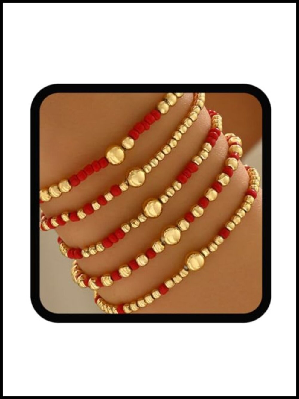 Boho Beaded Stretch Bracelets Set for Women 14K Gold Charm Stackable Summer